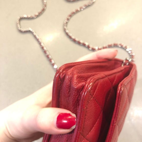 Chanel Classic Wallet On Chain Red Caviar Leather with Silver Hardware WOC - Picture 6 of 16